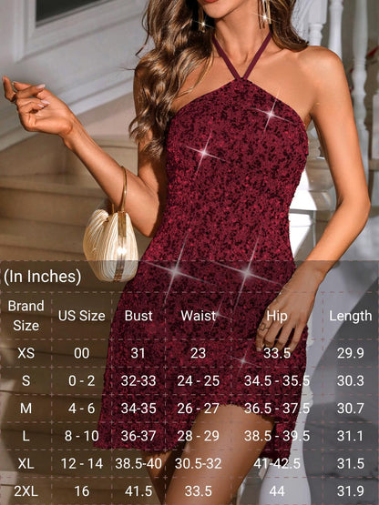 Sequin Mini Dress,Halter Backless Sexy Dresses for Women,Sparkly Outfits Cocktail Birthday Party Nye