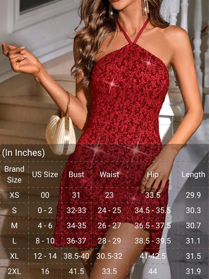 Sequin Mini Dress,Halter Backless Sexy Dresses for Women,Sparkly Outfits Cocktail Birthday Party Nye