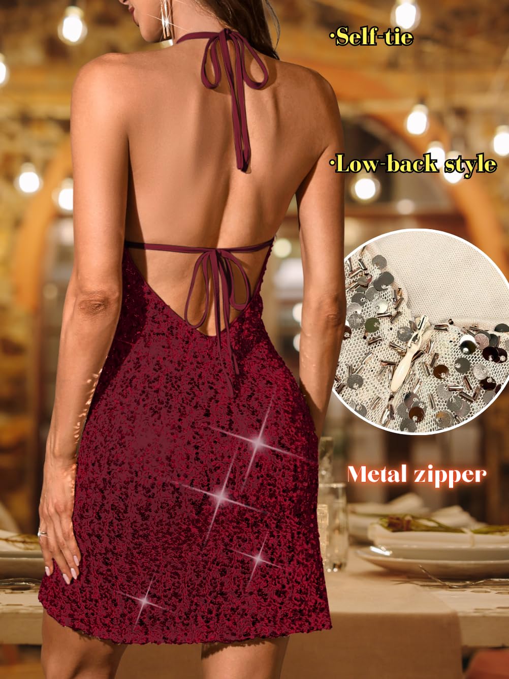 Sequin Mini Dress,Halter Backless Sexy Dresses for Women,Sparkly Outfits Cocktail Birthday Party Nye