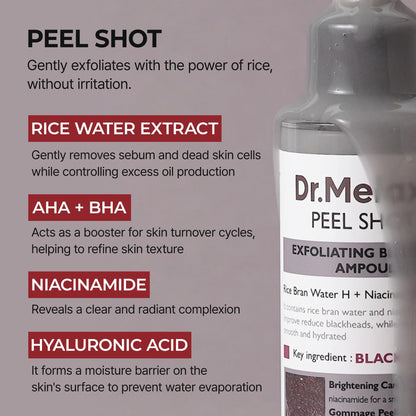 Dr.Melaxin Peel Shot Glow Rice Peeling Ampoule 80ml Daily Soft Exfoliating Face and Body Scrub Dead Skin Cells Blackhead Remover for All Skin Types korean skin care