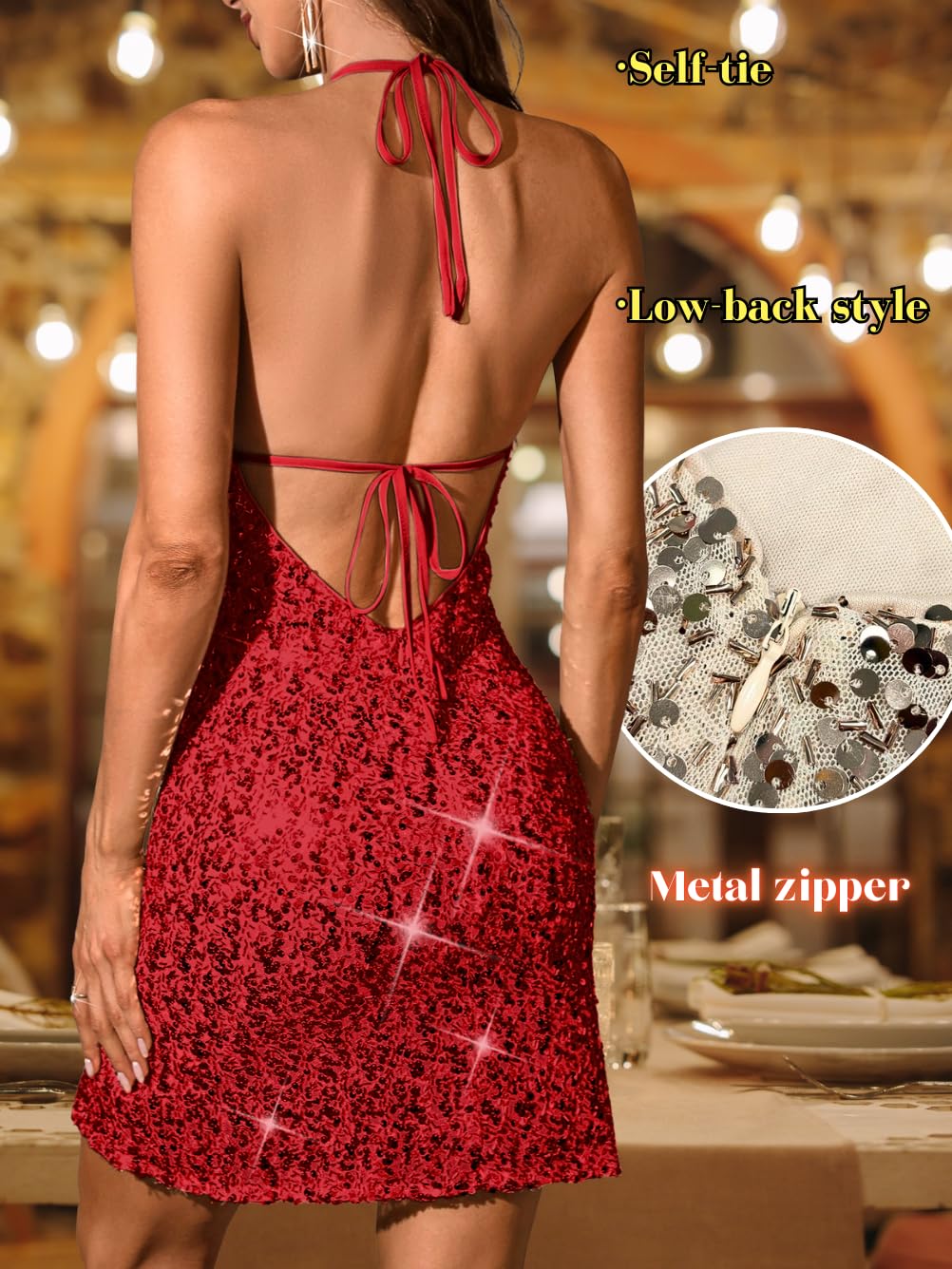 Sequin Mini Dress,Halter Backless Sexy Dresses for Women,Sparkly Outfits Cocktail Birthday Party Nye